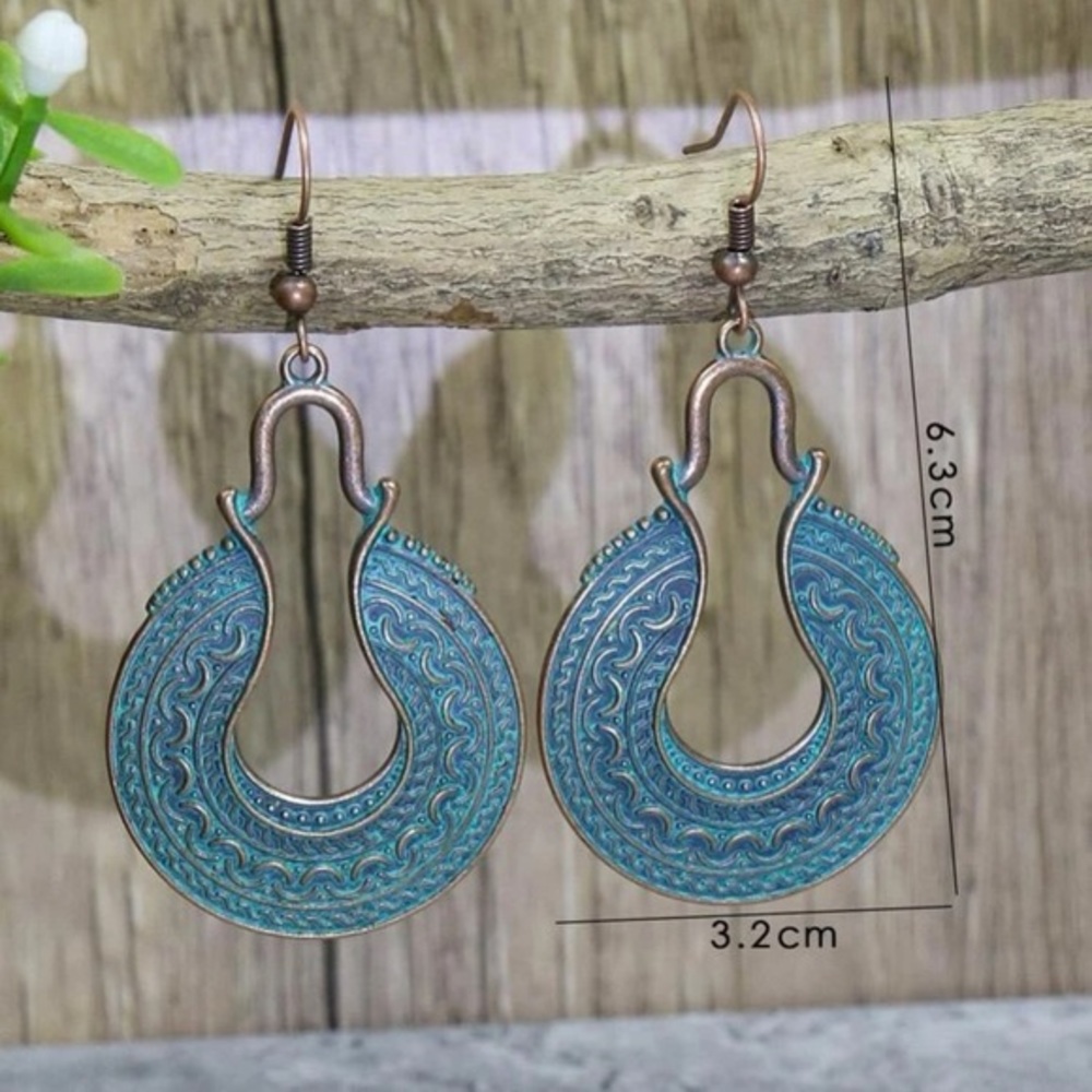 Bohemian Drop Earrings Turquoise Metal - Picture 3 of 5